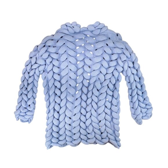 Chunky Knit Blue Open Front Cardigan Sweater Women Size Large Braided Style - Picture 2 of 5